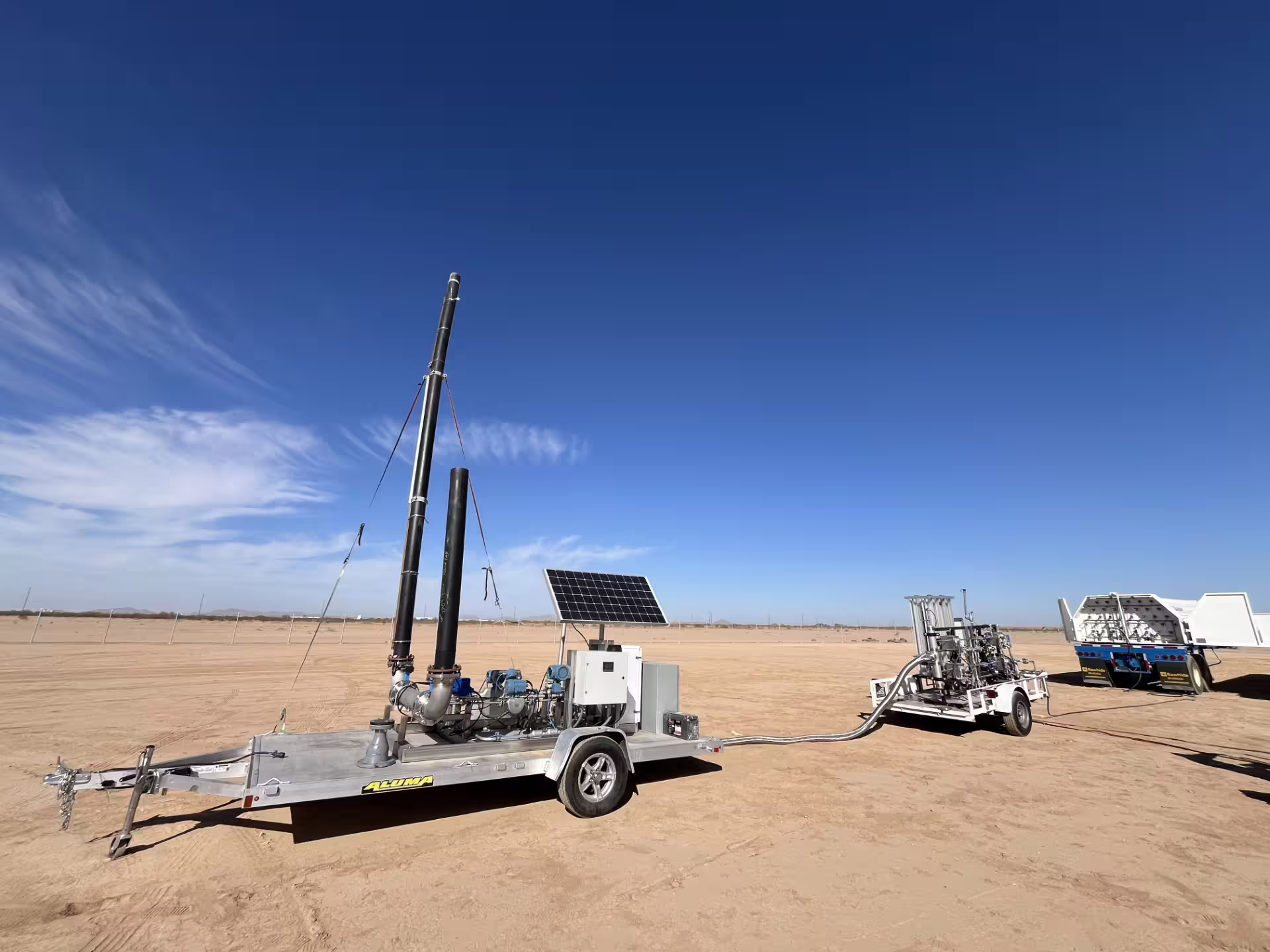 Solar-powered methane release equipment at desert test site