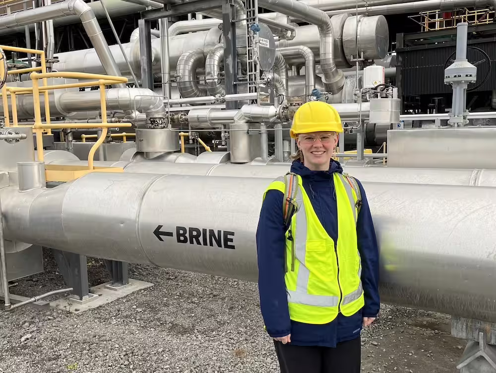 Intern Laura Blackstone at a geothermal plant in New Zealand