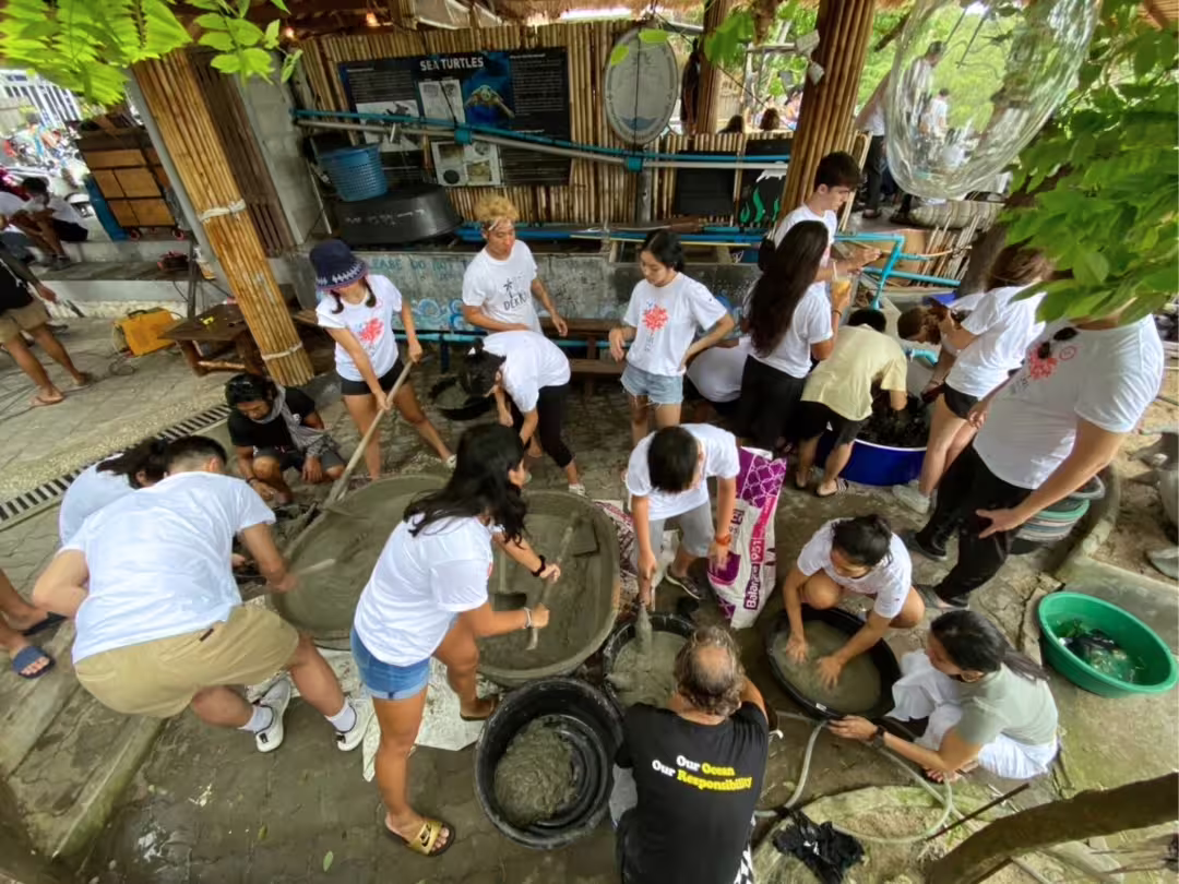 During Care for Coral’s first restoration trip, 150 volunteers helped build molds made with upcycled bottles that provide a structure for planted corals to grow on the ocean floor. (Image credit: Dive Team Thailand, Khun Napaket Limthanakit)
